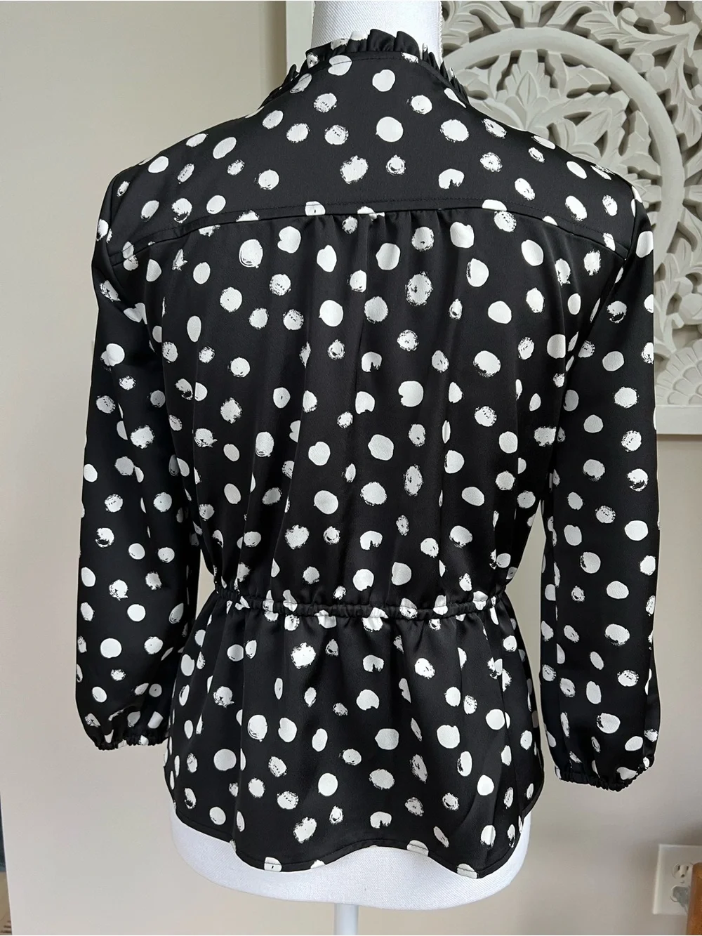 J. Crew Black & White Polka Dot Long Sleeve Blouse